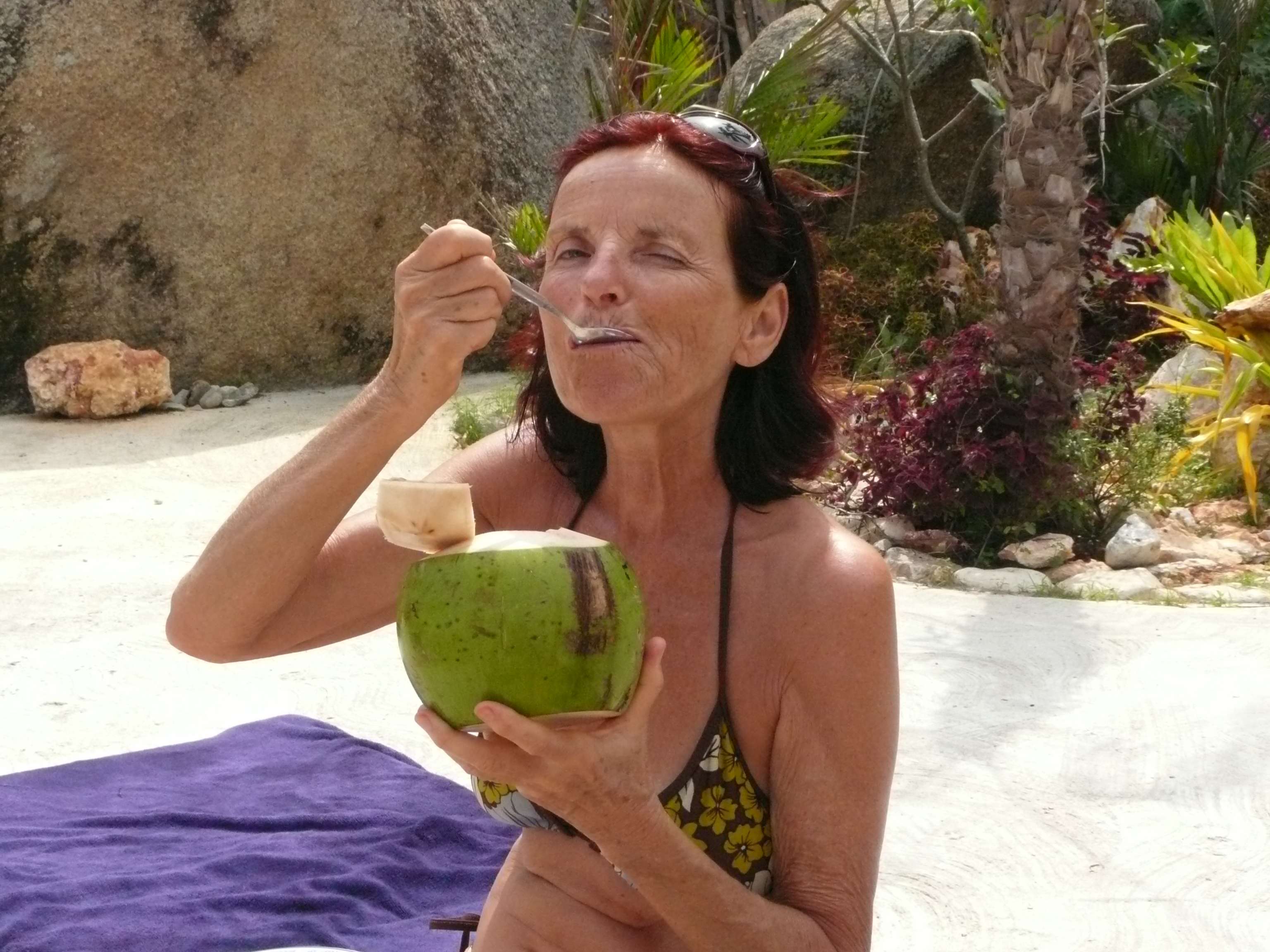 Anasha with her beloved coconut in Thailand 5 years ago... after a Cleanse