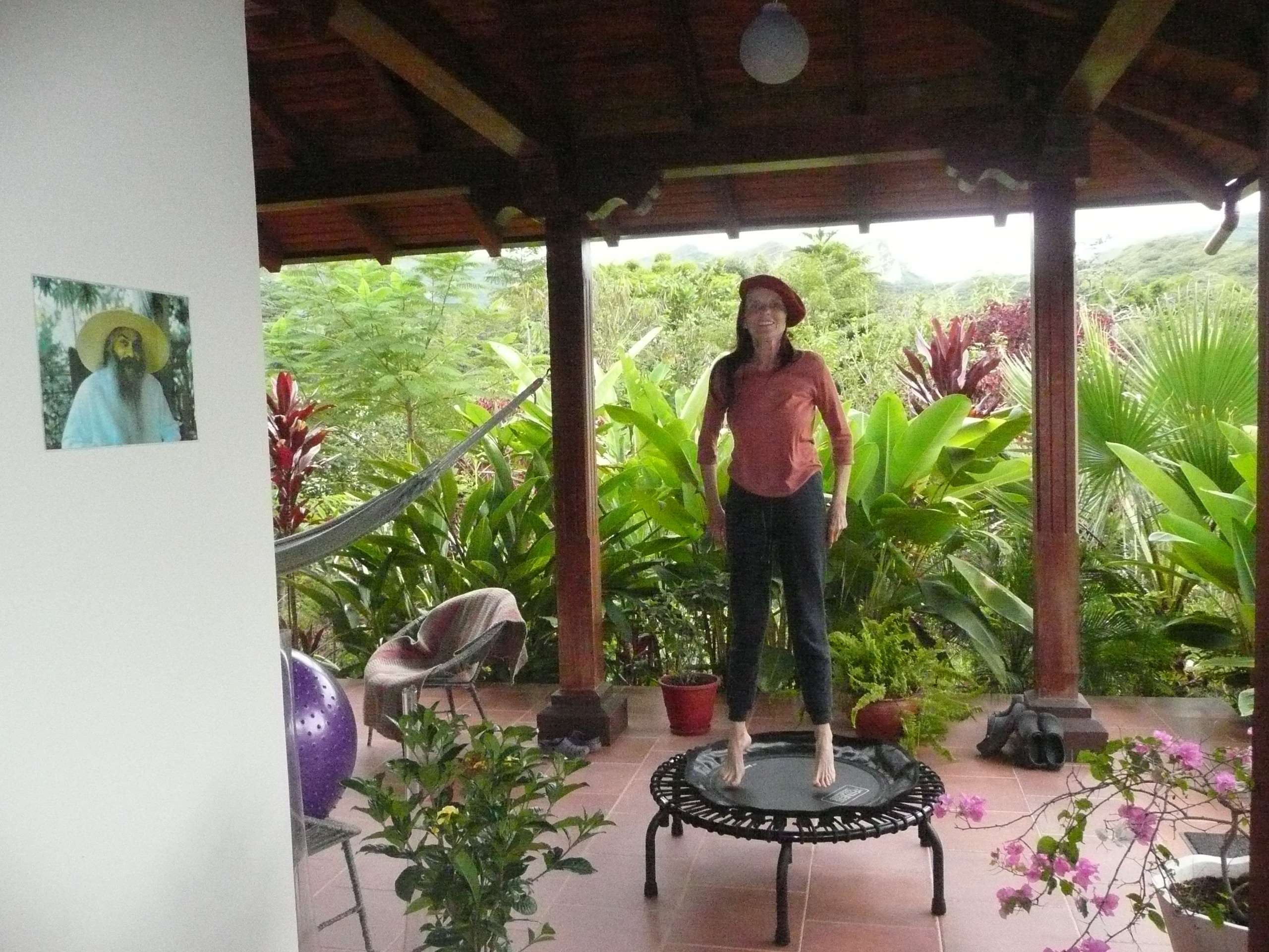 Anasha rebounding on our terrace in Vilcabamba